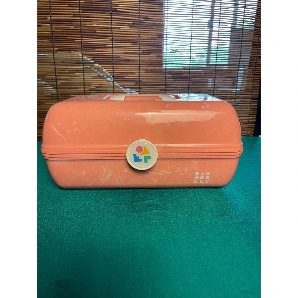 Vintage Caboodles Makeup Case Peach Marble Organizer Mirror Model 5624 90s Style